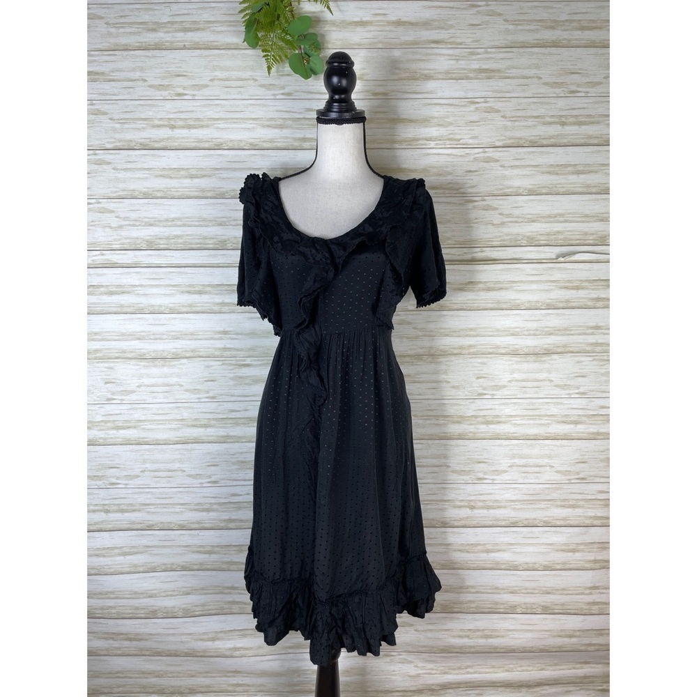 Next Black Viscose Swiss Dotted Ruffle Witchy Dress